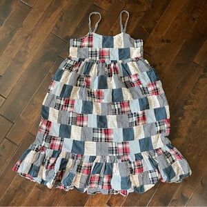 Fairhope Cotton Patchwork Sleeveless Dress Size L Prairie Peasant Ruffle Hem